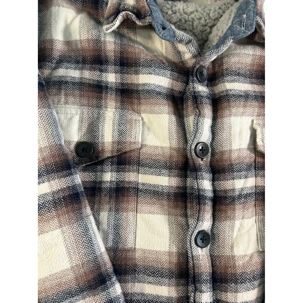 Carbon2Cobalt Shacket Men's Large‎ Brown Plaid Sherpa Lined Flannel Jacket